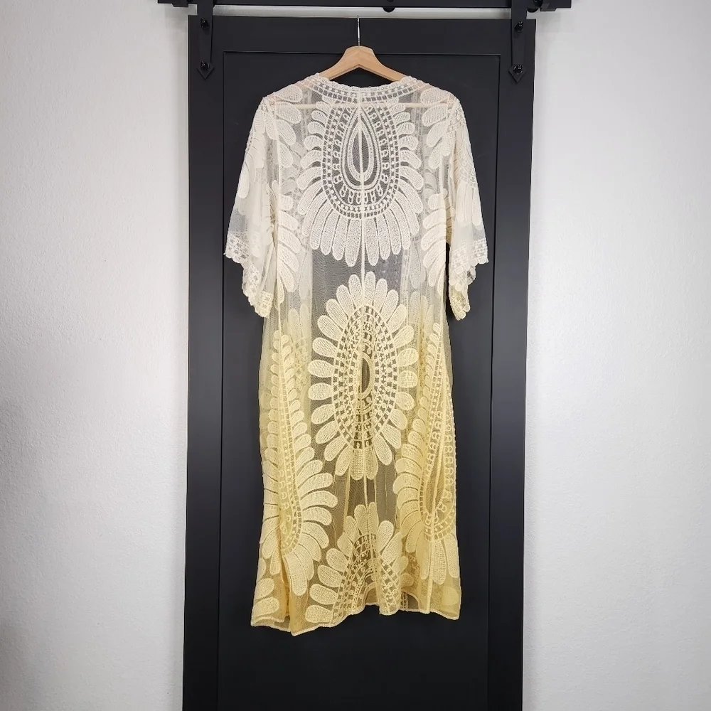 LACE Kimono Jacket Vintage Style Orange Tie Dye Embroidered Size Small